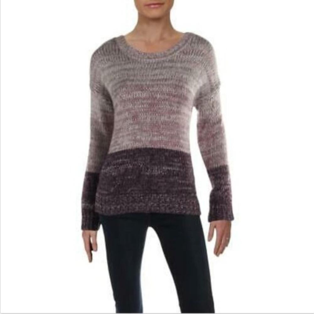 Cupio Womens Hi-Low Colorblock Crewneck Pullover Purple